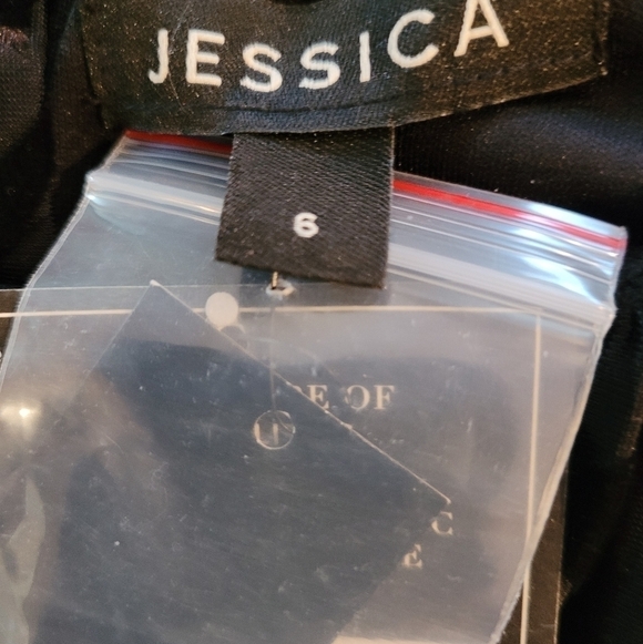 NWT JESSICA Midi Little Black Dress, Flocked Boddess and Jewel Buttons, Size 6 - Picture 14 of 17
